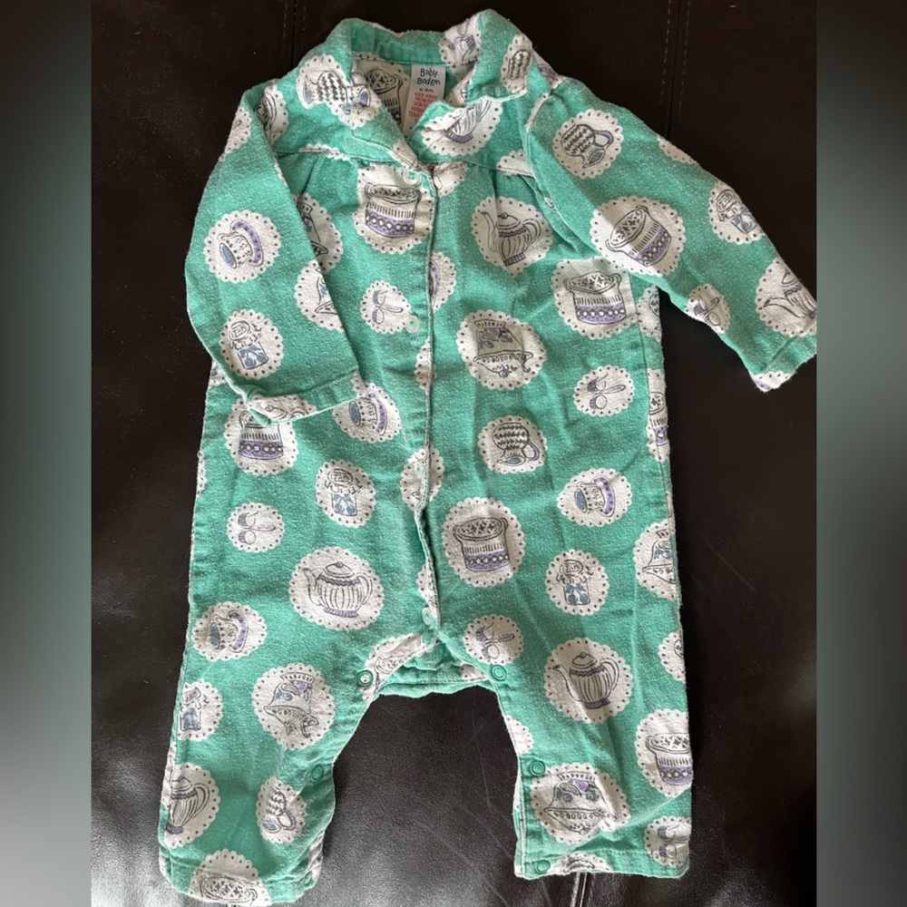 Boden tea time print button up flannel PJs 6-9months